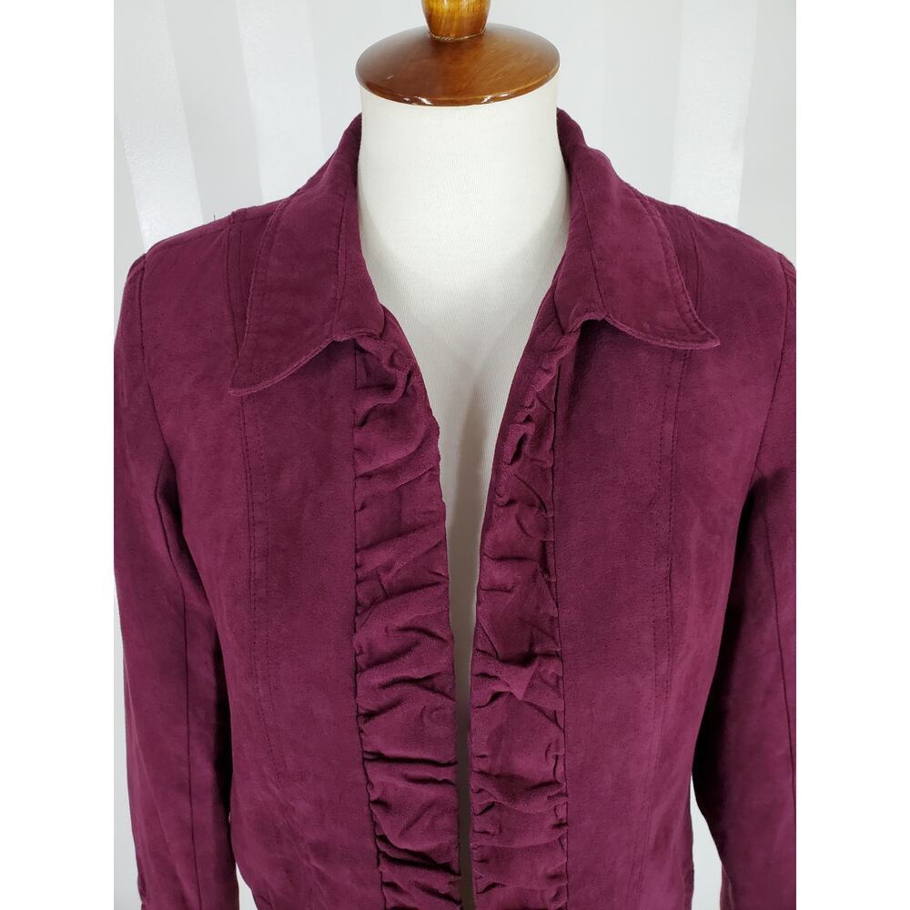DRESSBARN Women's Dark Purple Open Front Velvet Jacket Sz S - Picture 5 of 11